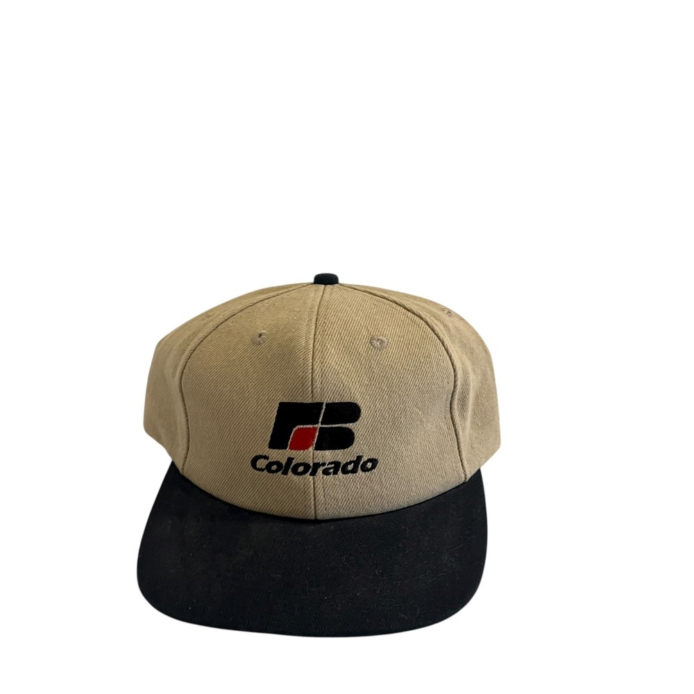 Vintage Colorado FB Farm Bureau Logo Snapback Hat Tan Blue Retro Flat Brim Cap
